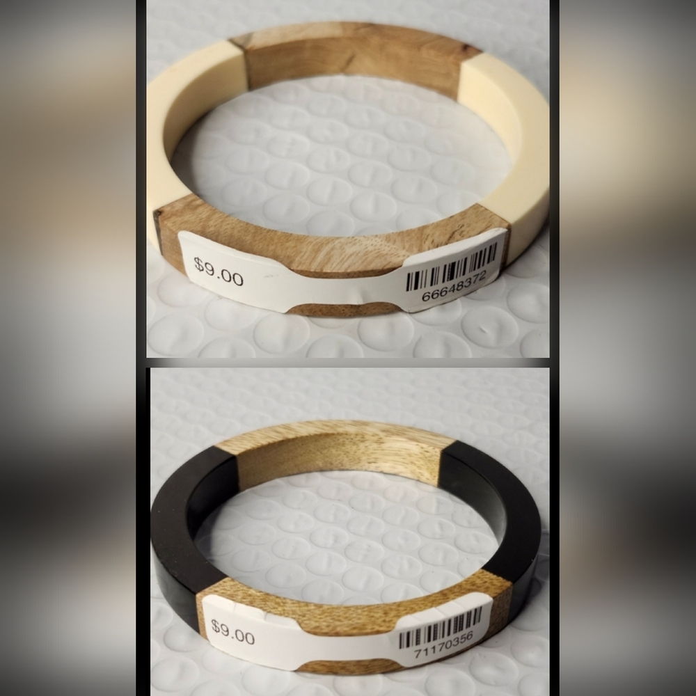 2 Wood and Cream/Black Bangles